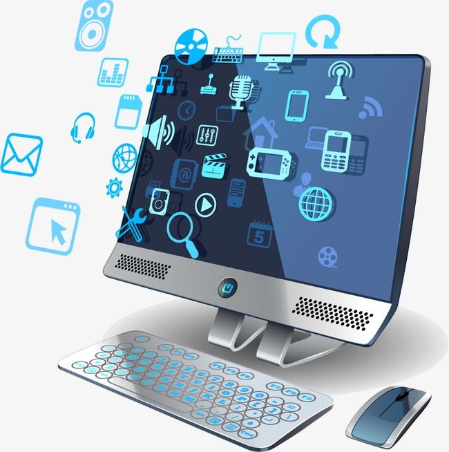 computer with floating graphics
